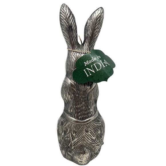 Silver Tone Metal Rabbit Bunny Figure Sitting Décor Garden Statue 12" Tall NWT - Picture 3 of 13